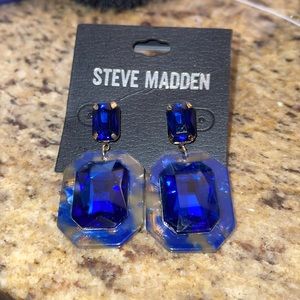 Steve Madden Emerald Cut Cobalt Blue Stone Earrings